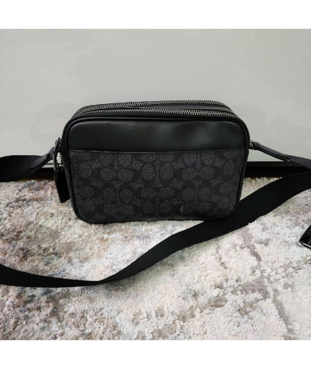 COACH Антрацитовая кожаная сумка на плечо, фото 5