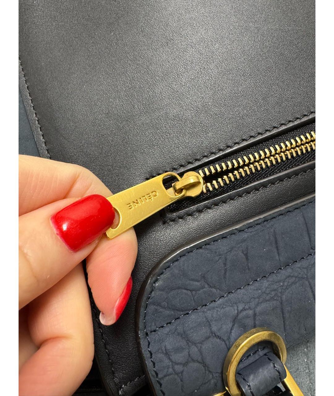 CELINE Темно-синяя кожаная сумка через плечо, фото 4