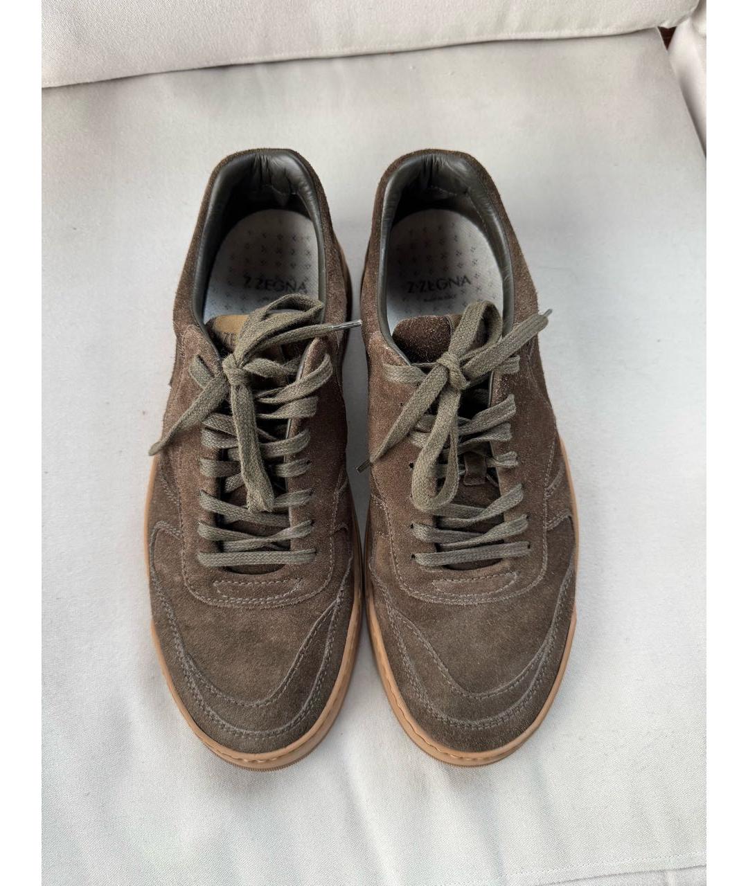ZZEGNA Коричневые замшевые низкие кроссовки / кеды, фото 3