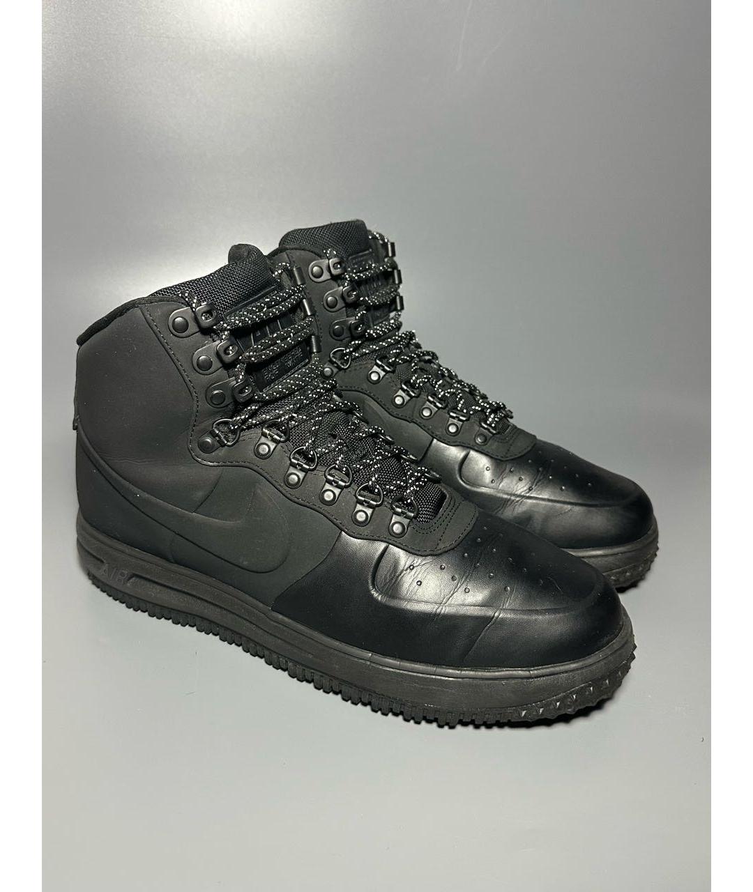 NIKE Черные кожаные высокие кроссовки / кеды, фото 5