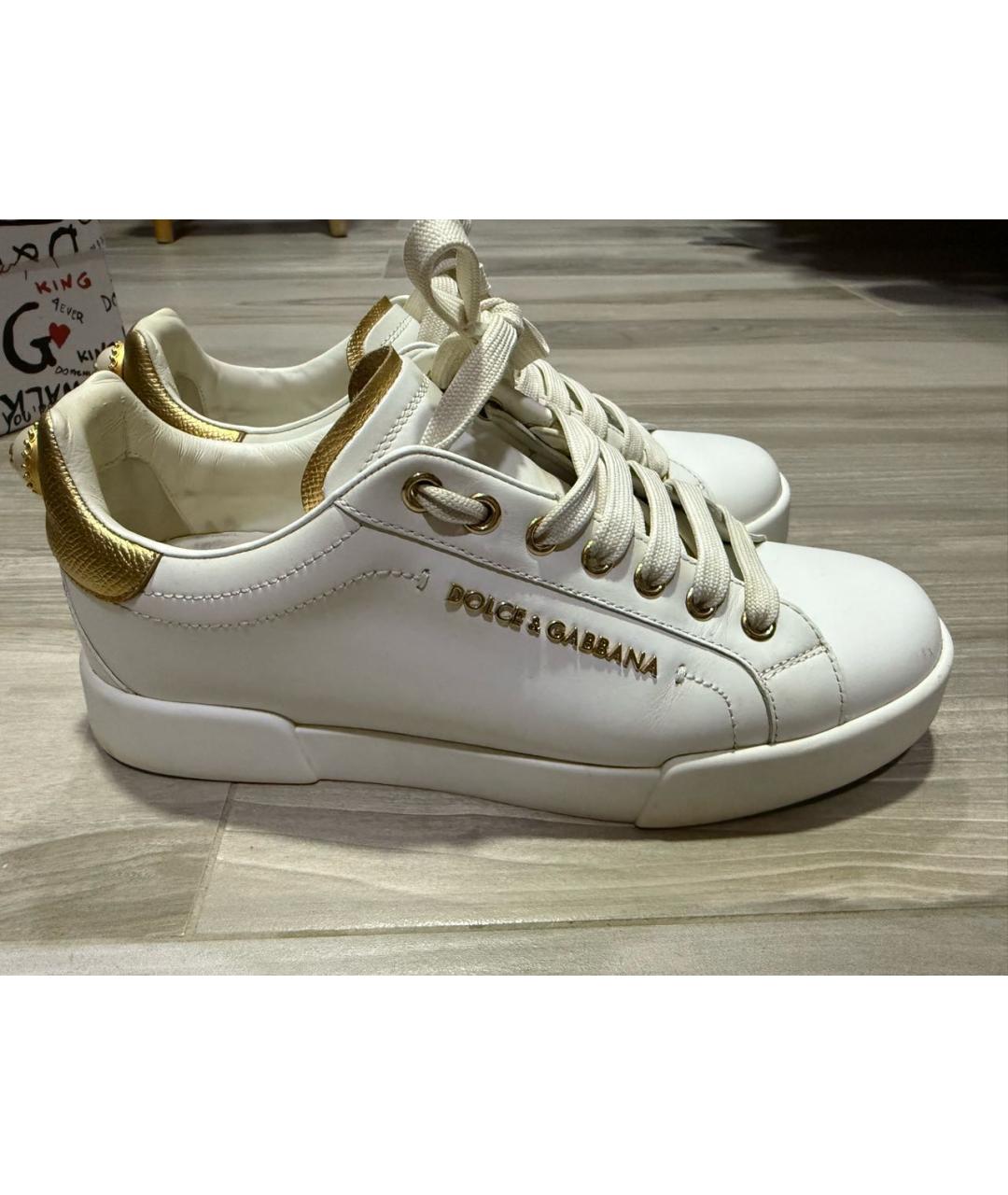 DOLCE&GABBANA Белые кожаные кроссовки, фото 9
