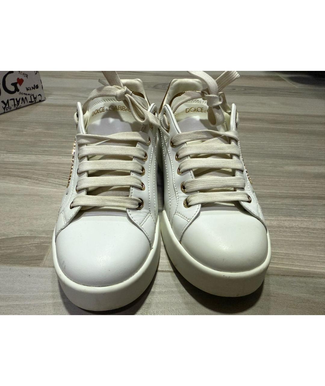 DOLCE&GABBANA Белые кожаные кроссовки, фото 6