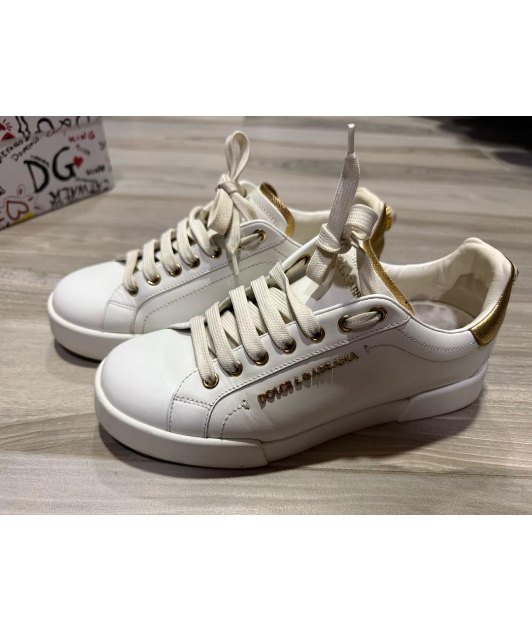 DOLCE&GABBANA Белые кожаные кроссовки, фото 2