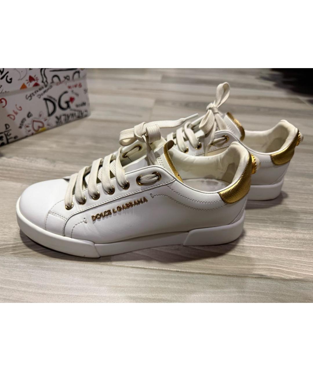 DOLCE&GABBANA Белые кожаные кроссовки, фото 4