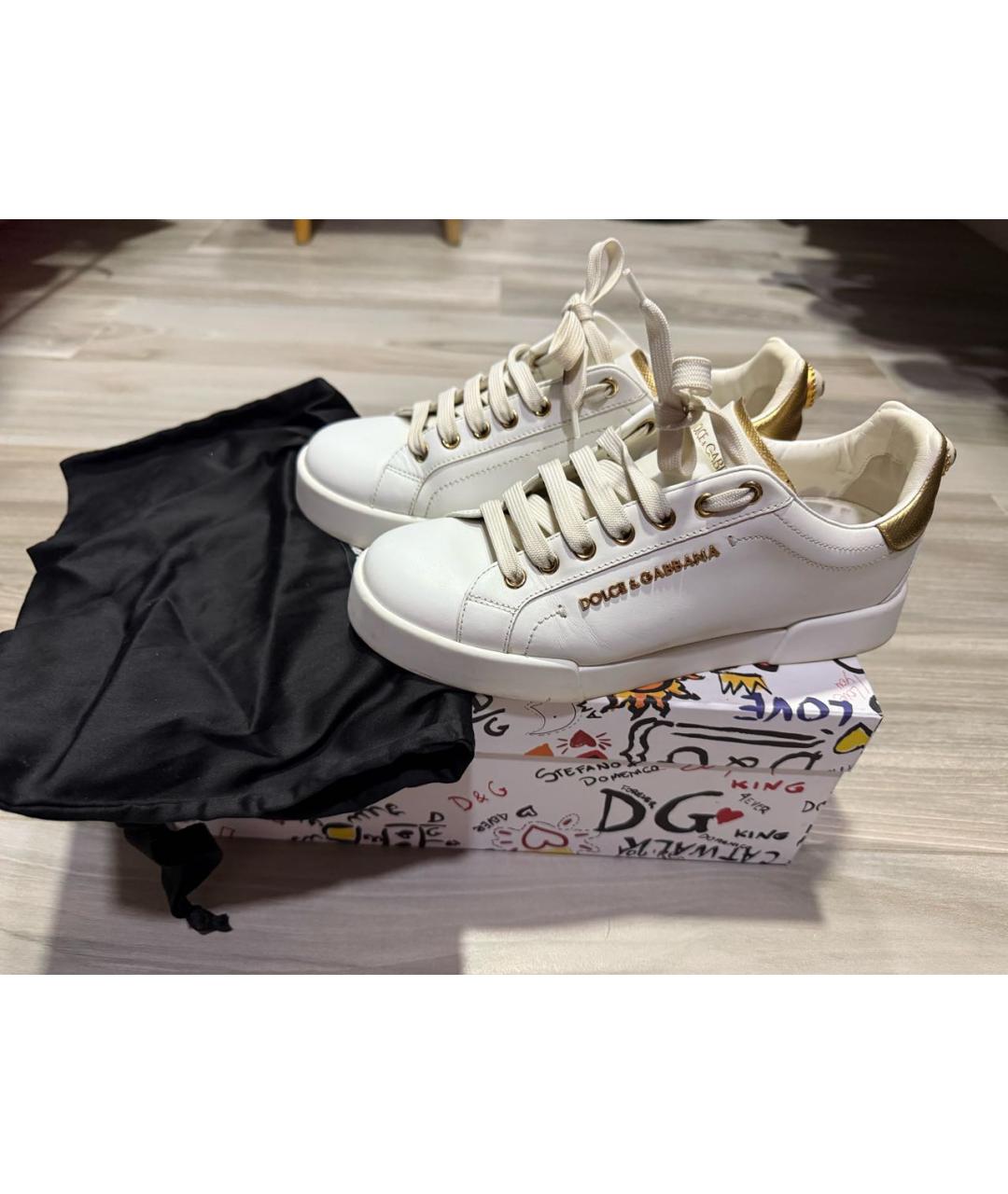 DOLCE&GABBANA Белые кожаные кроссовки, фото 3