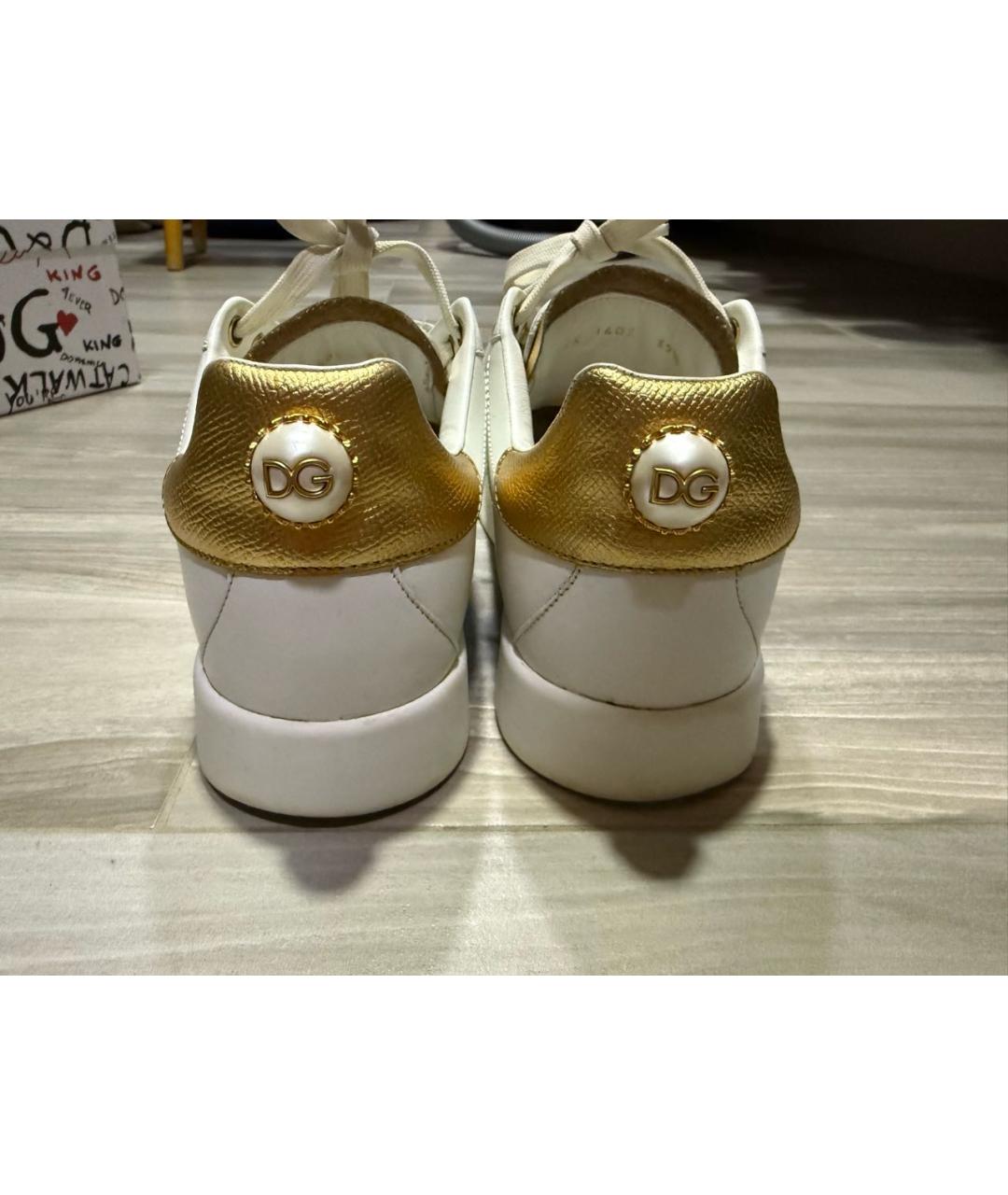 DOLCE&GABBANA Белые кожаные кроссовки, фото 5