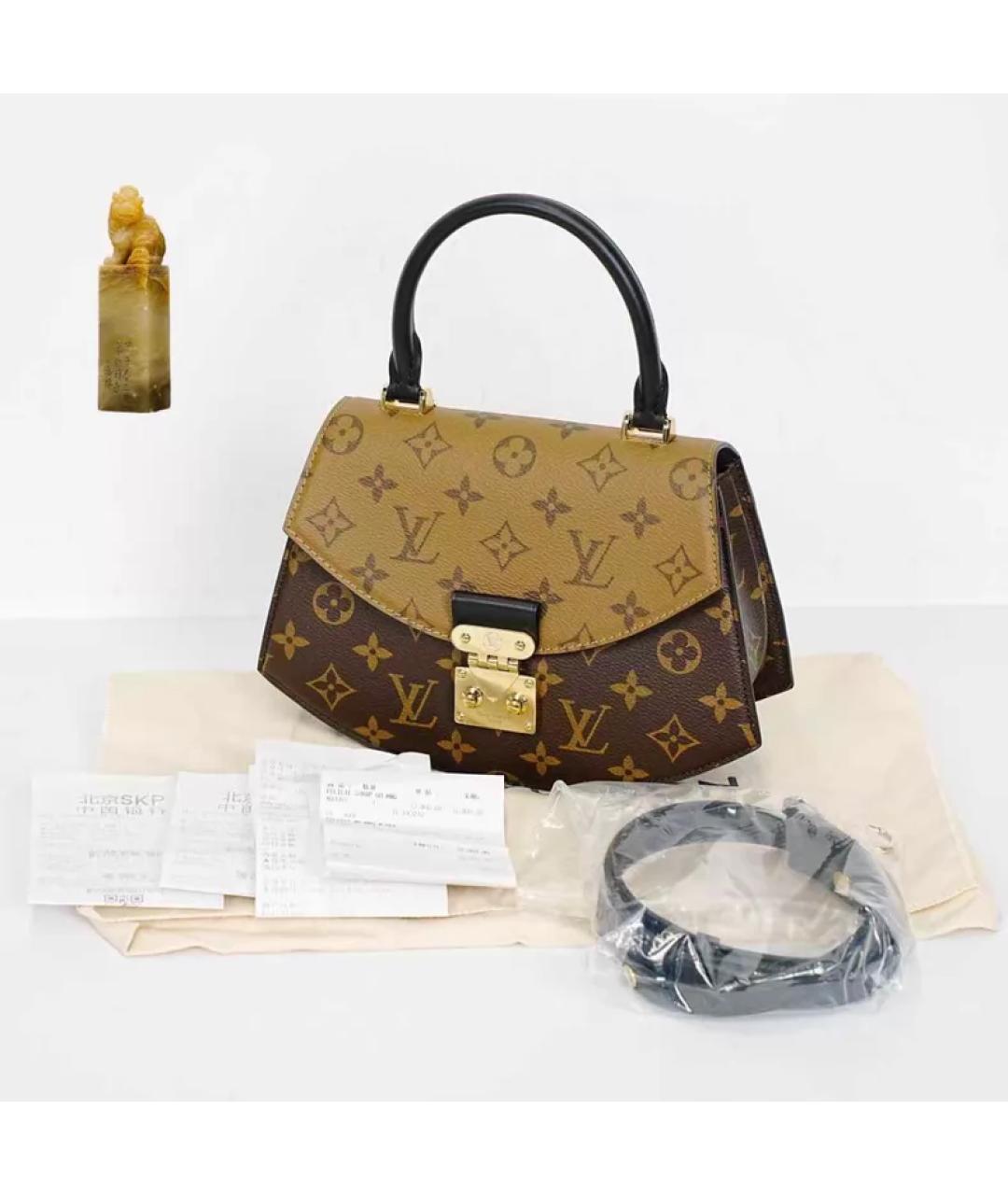 LOUIS VUITTON Коричневая тканевая сумка с короткими ручками, фото 9