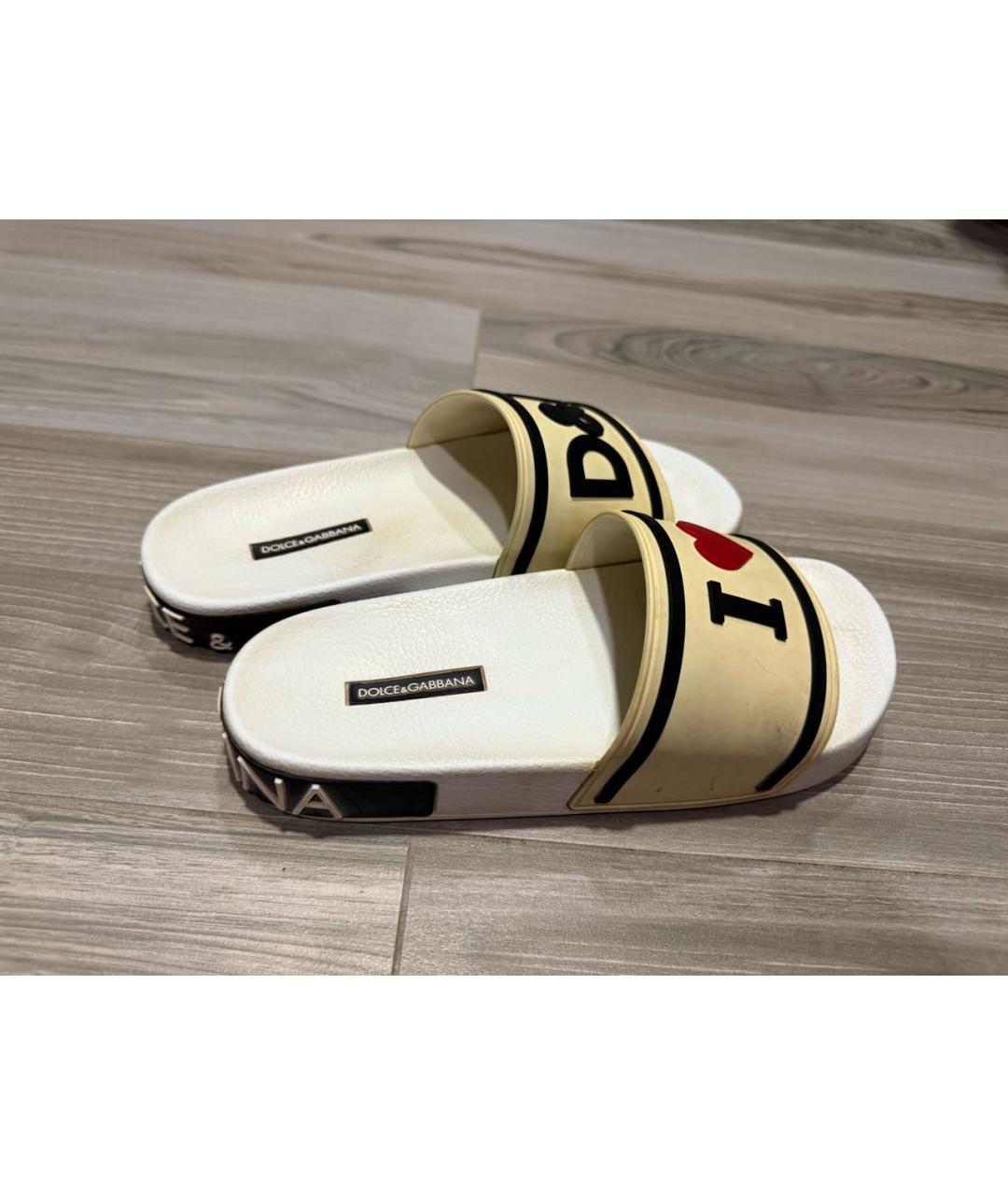 DOLCE&GABBANA Белые резиновые шлепанцы, фото 5