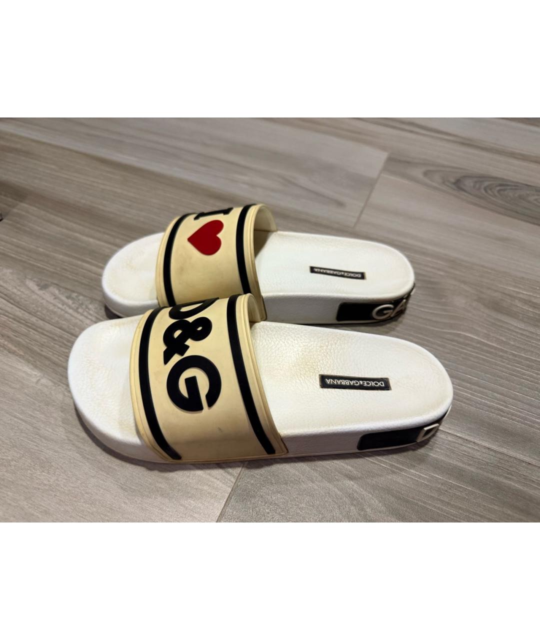 DOLCE&GABBANA Белые резиновые шлепанцы, фото 4