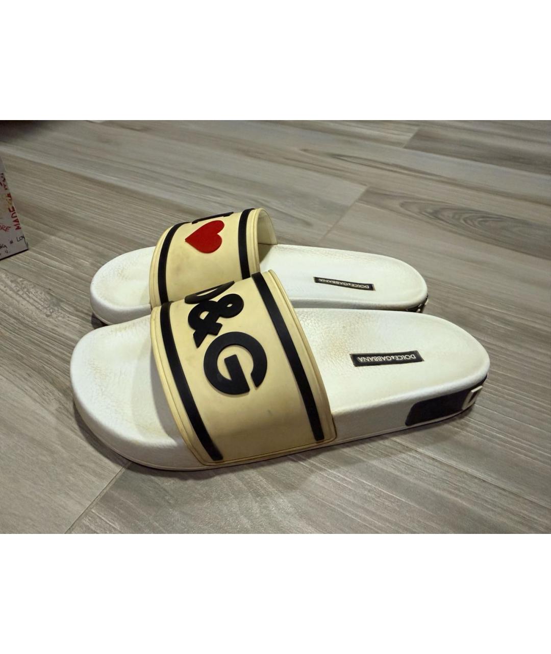DOLCE&GABBANA Белые резиновые шлепанцы, фото 8