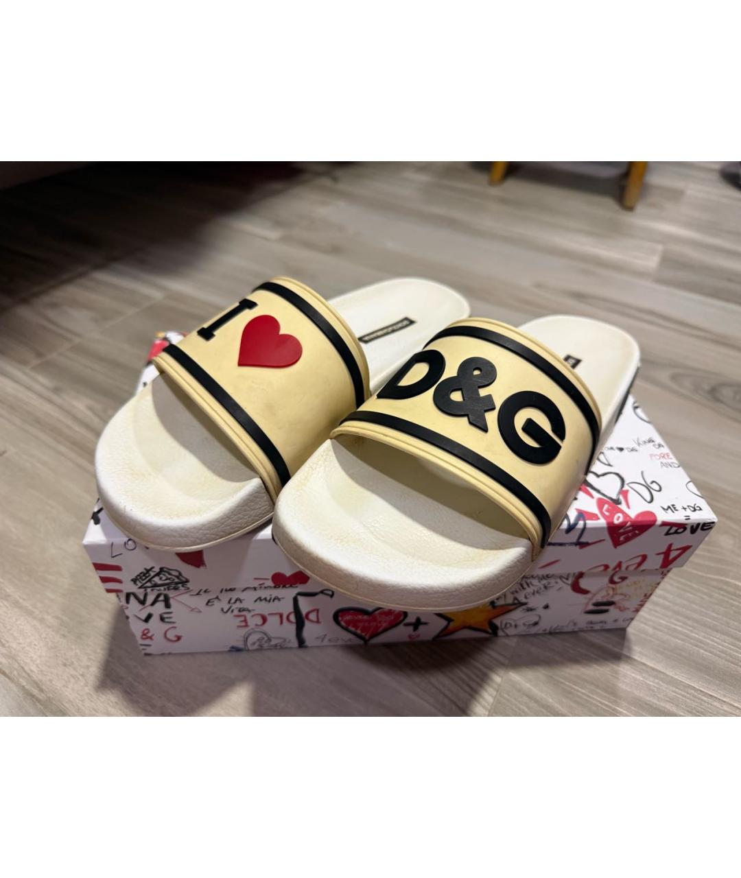 DOLCE&GABBANA Белые резиновые шлепанцы, фото 3