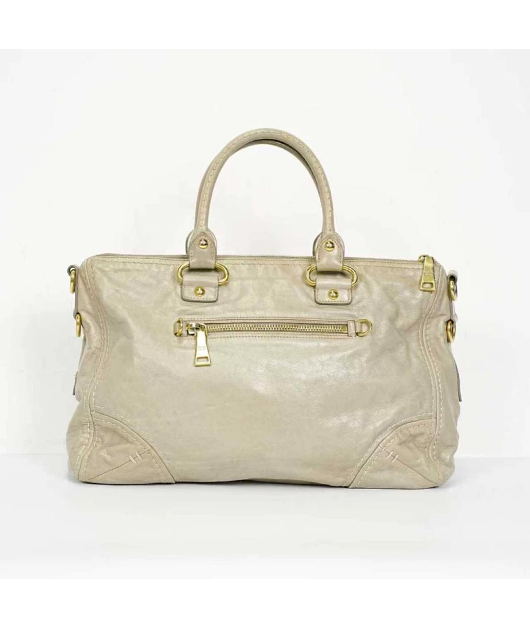 PRADA Бежевая кожаная сумка с короткими ручками, фото 10