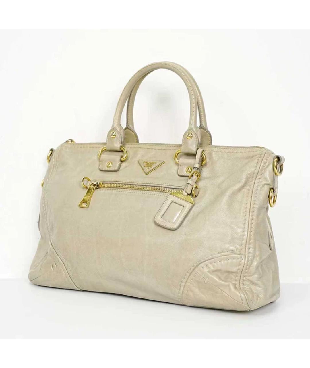PRADA Бежевая кожаная сумка с короткими ручками, фото 4