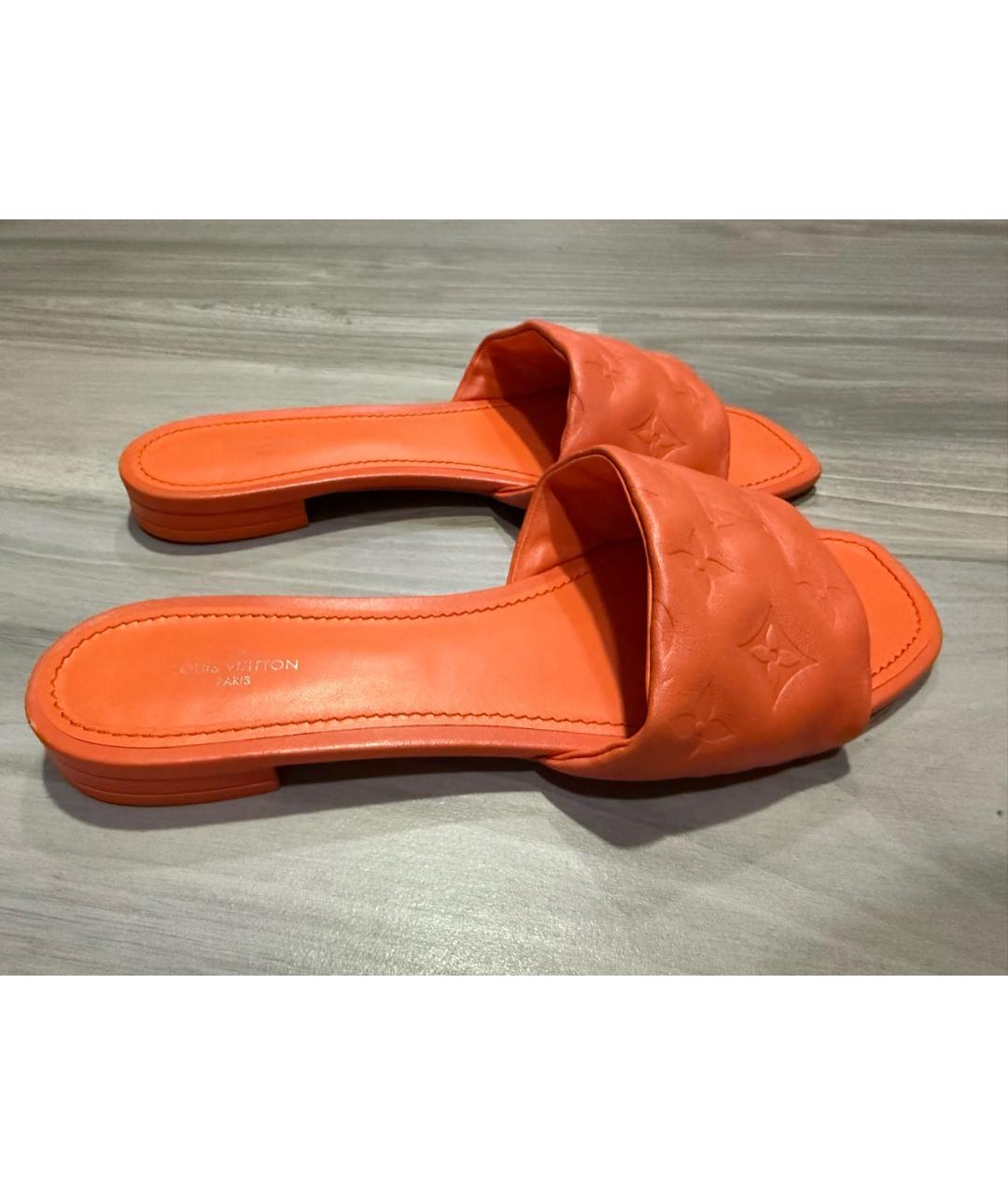 LOUIS VUITTON Оранжевое кожаные шлепанцы, фото 9