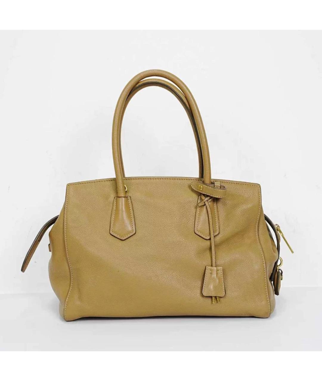 PRADA Бежевая кожаная сумка с короткими ручками, фото 2