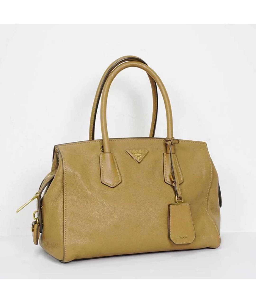 PRADA Бежевая кожаная сумка с короткими ручками, фото 5