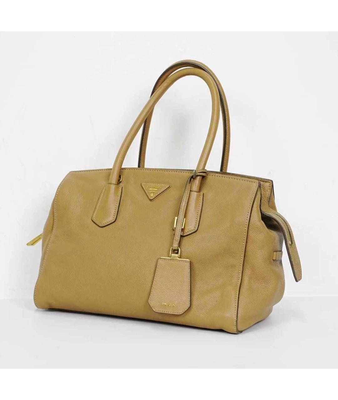 PRADA Бежевая кожаная сумка с короткими ручками, фото 4