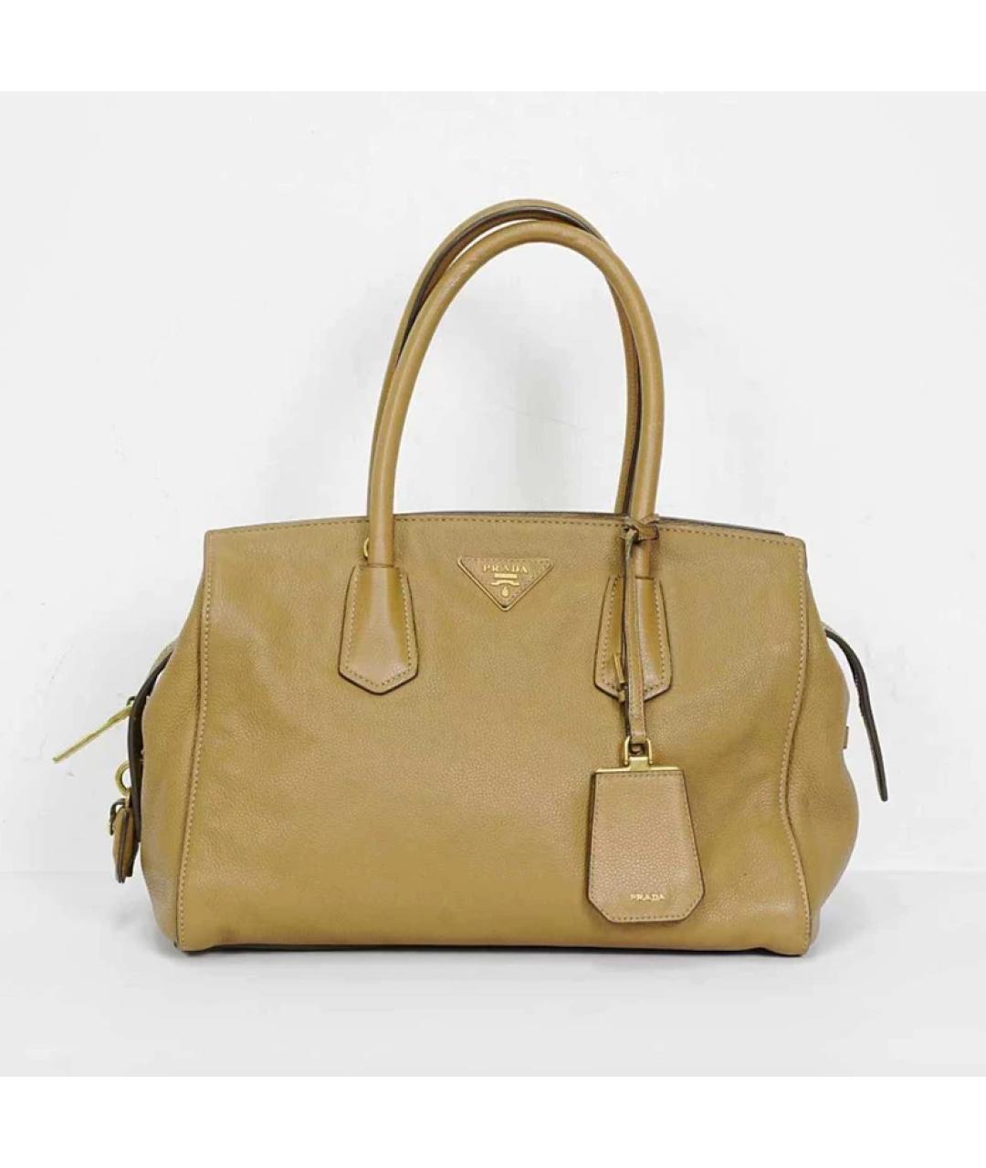 PRADA Бежевая кожаная сумка с короткими ручками, фото 10