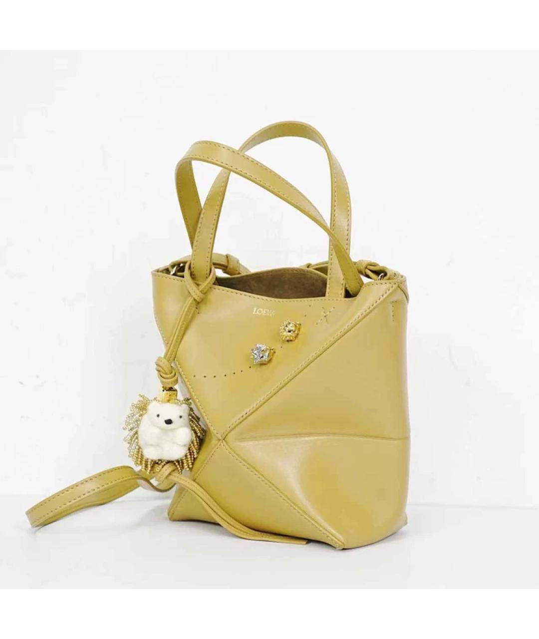LOEWE Горчичная кожаная сумка с короткими ручками, фото 5