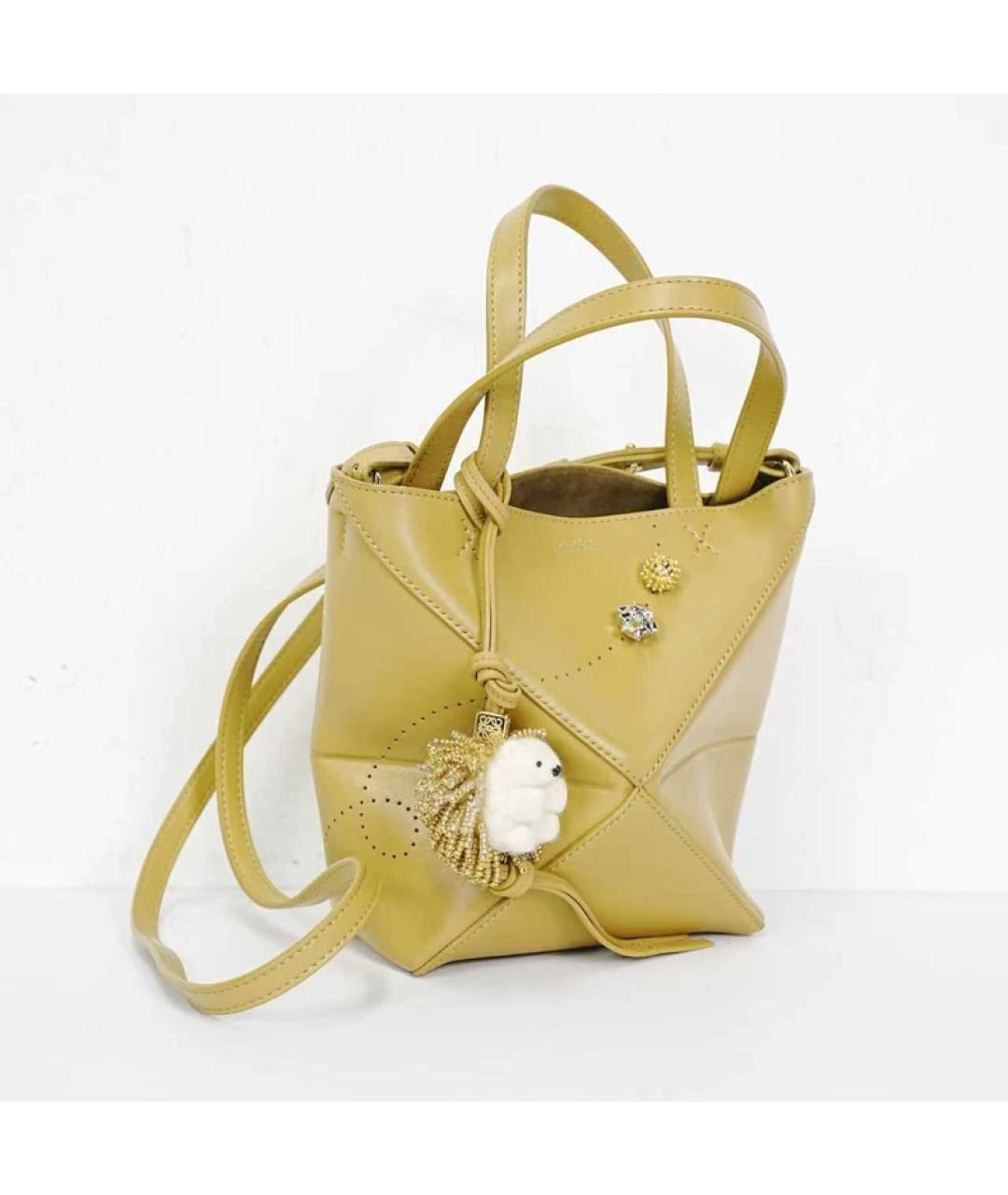 LOEWE Горчичная кожаная сумка с короткими ручками, фото 6