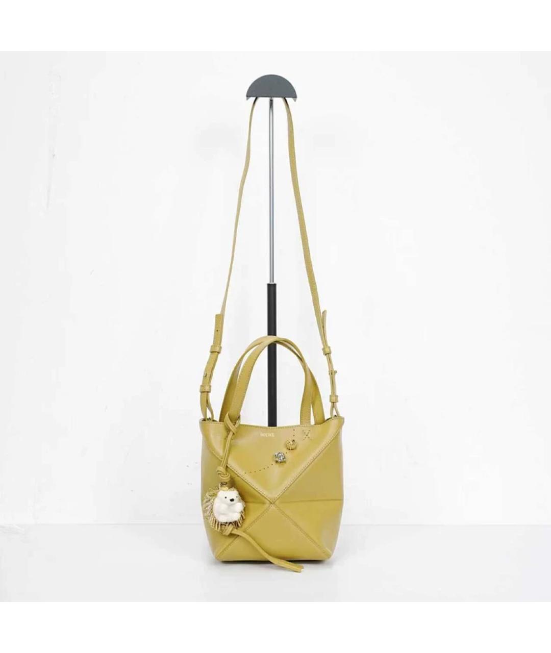 LOEWE Горчичная кожаная сумка с короткими ручками, фото 2