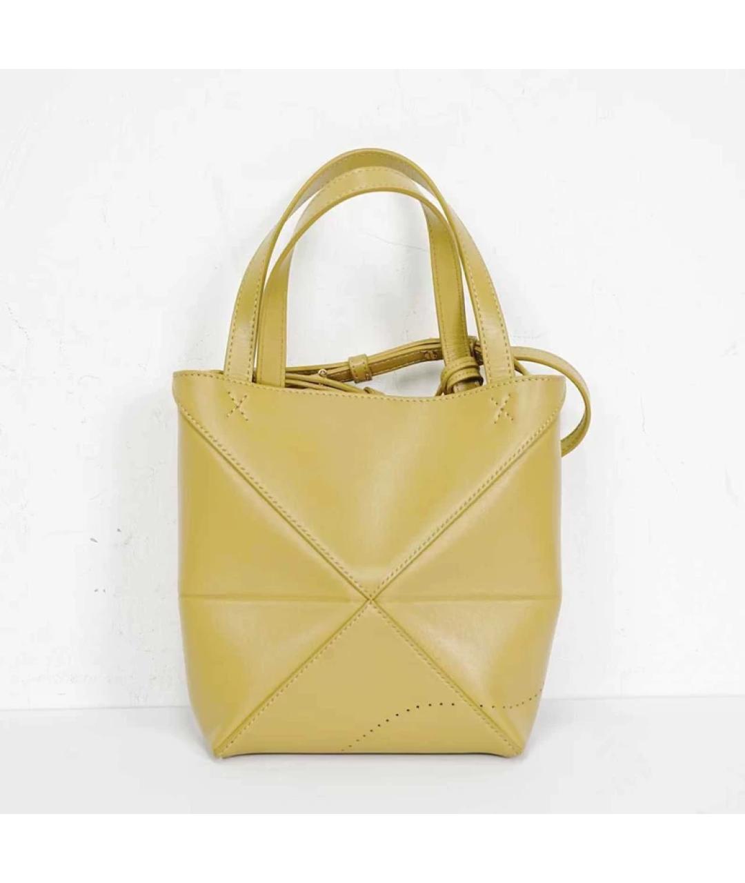 LOEWE Горчичная кожаная сумка с короткими ручками, фото 4