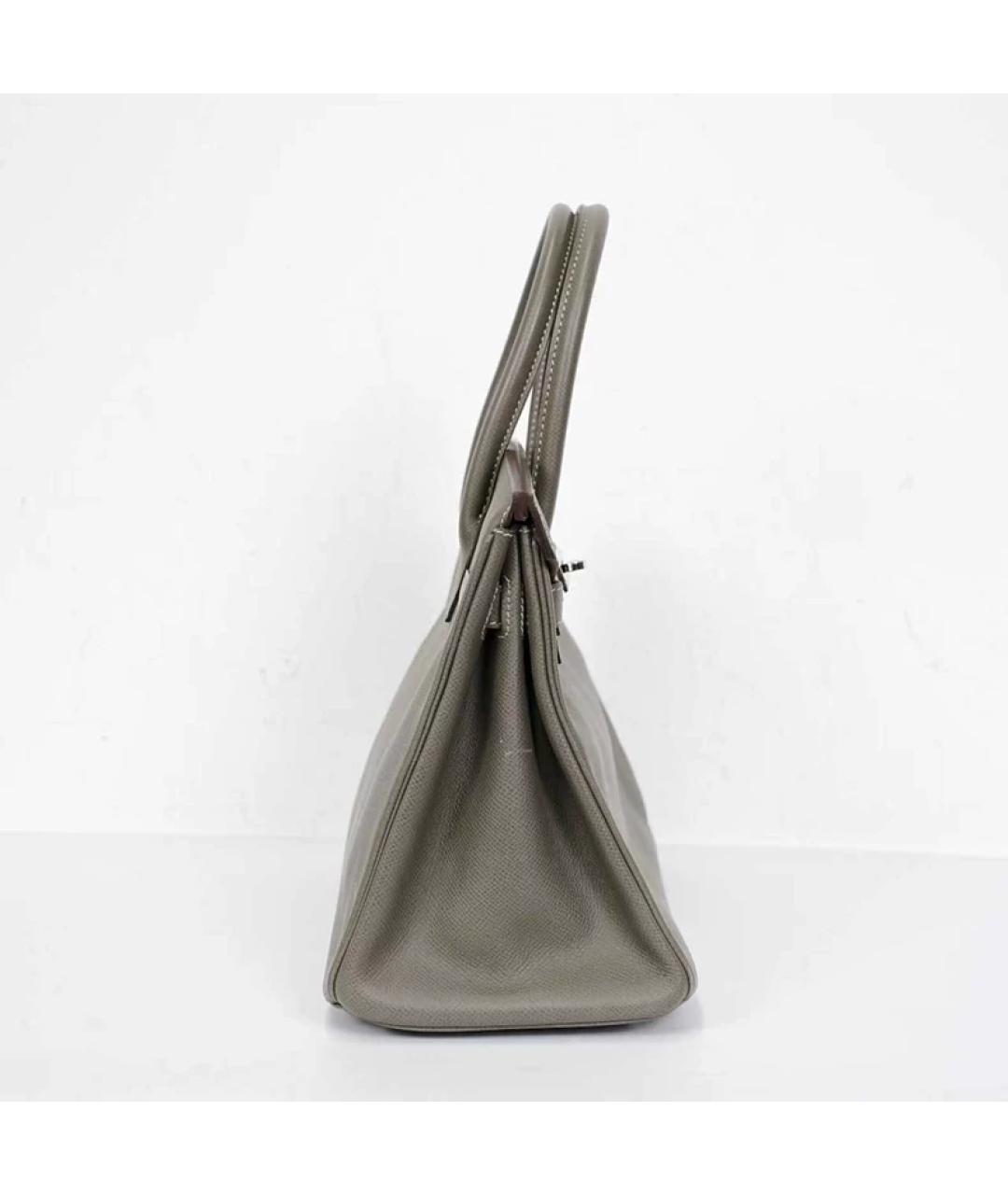 HERMES Серая кожаная сумка с короткими ручками, фото 5
