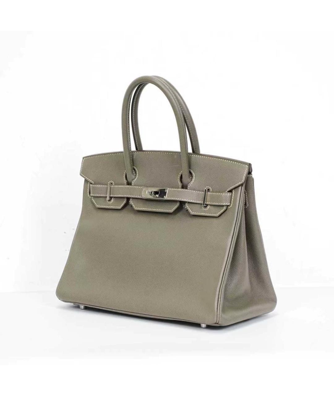 HERMES Серая кожаная сумка с короткими ручками, фото 3