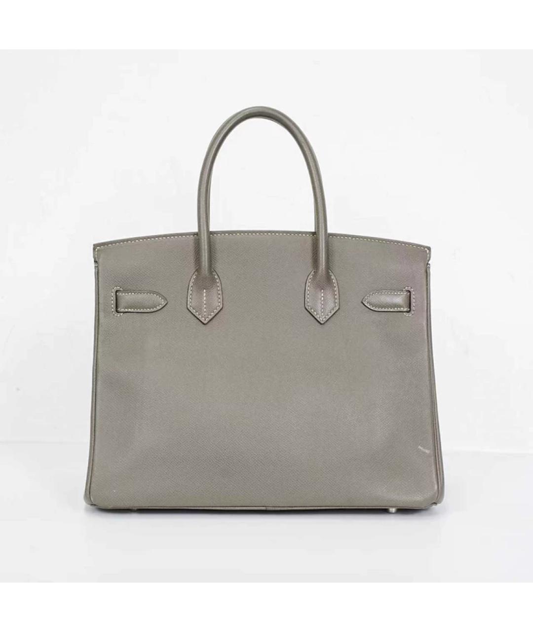 HERMES Серая кожаная сумка с короткими ручками, фото 4