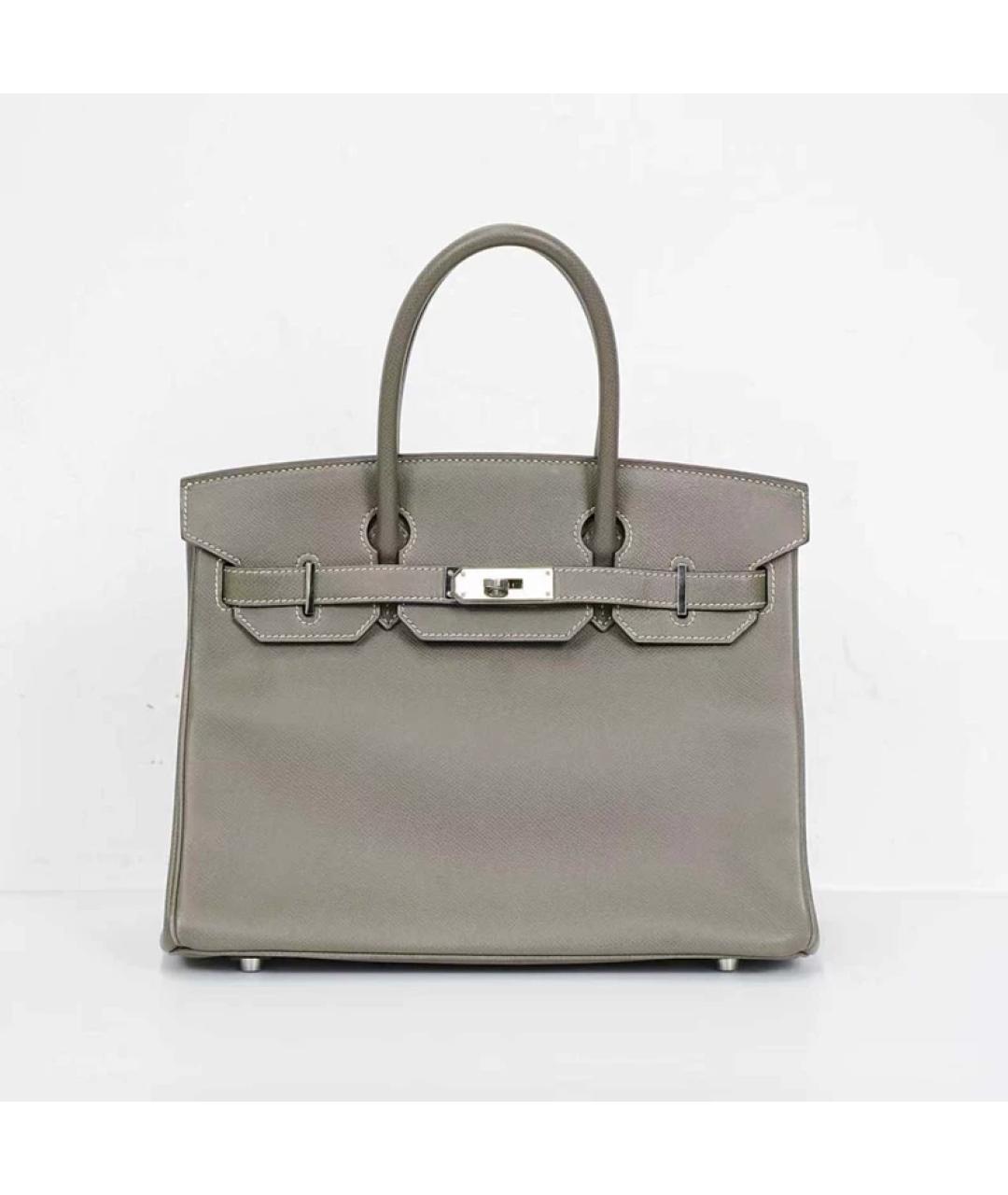 HERMES Серая кожаная сумка с короткими ручками, фото 10