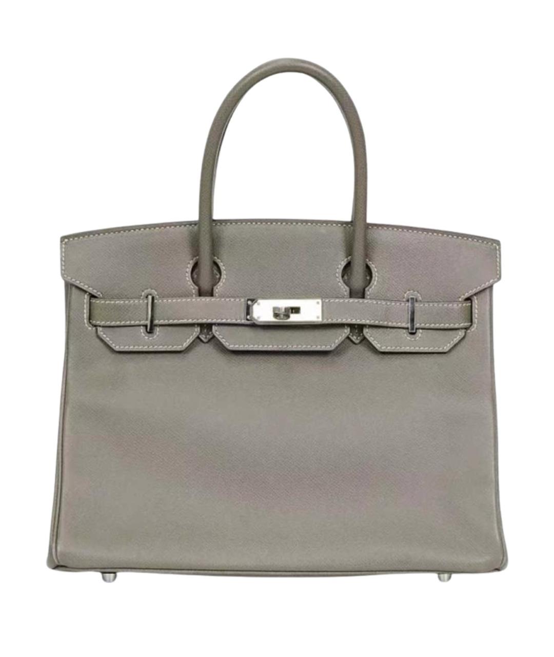 HERMES Серая кожаная сумка с короткими ручками, фото 1