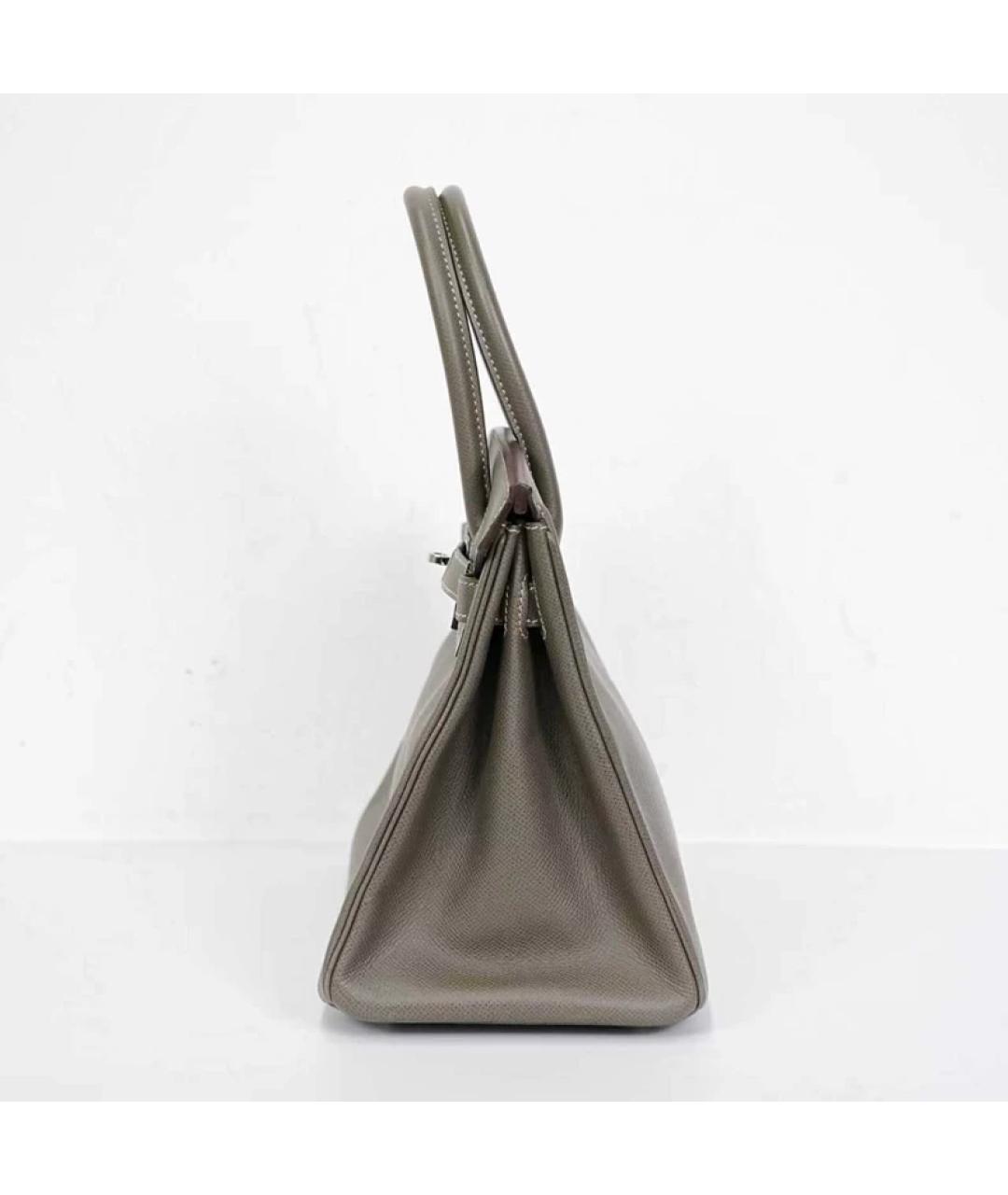 HERMES Серая кожаная сумка с короткими ручками, фото 7