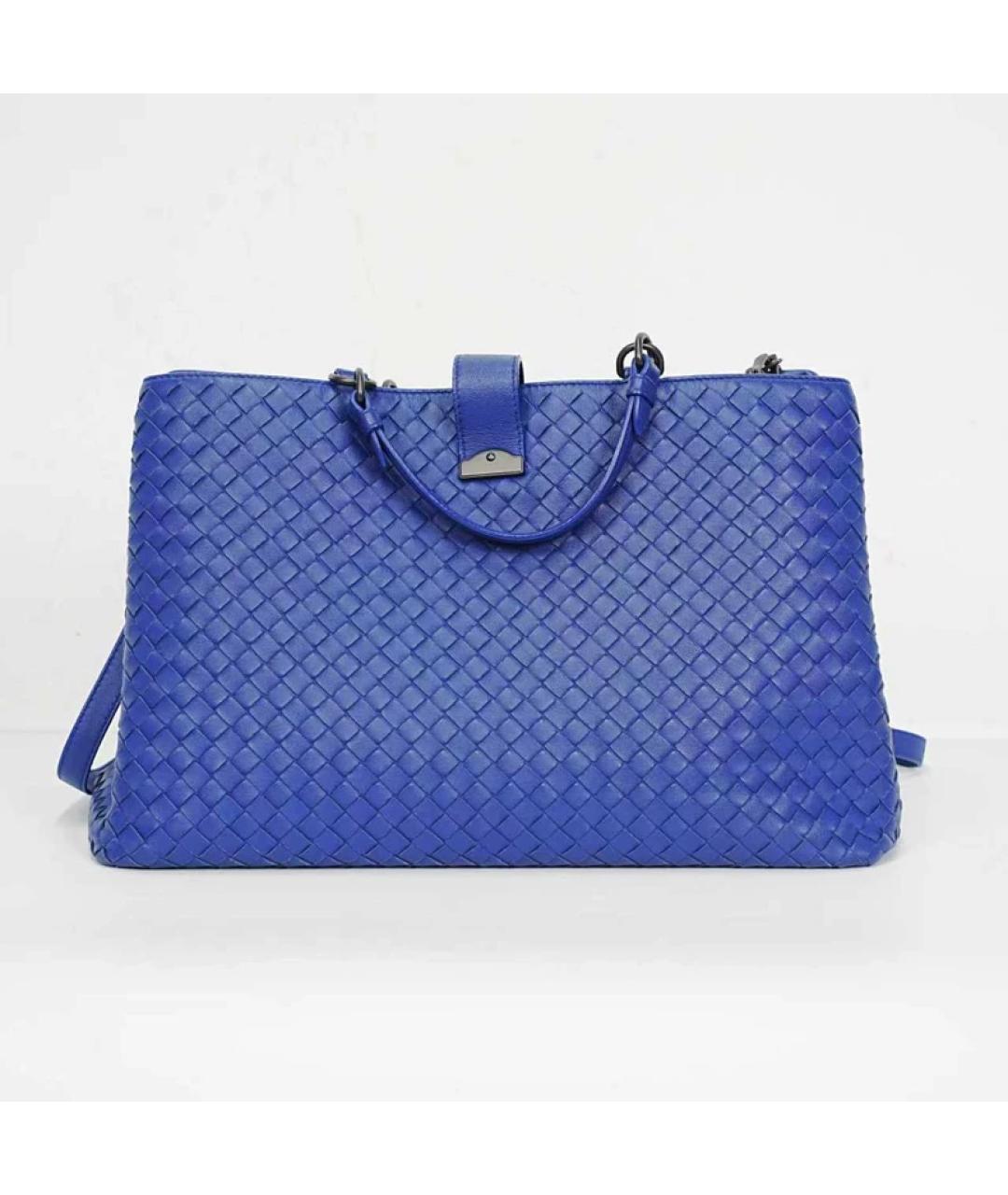 BOTTEGA VENETA Синяя кожаная сумка с короткими ручками, фото 4
