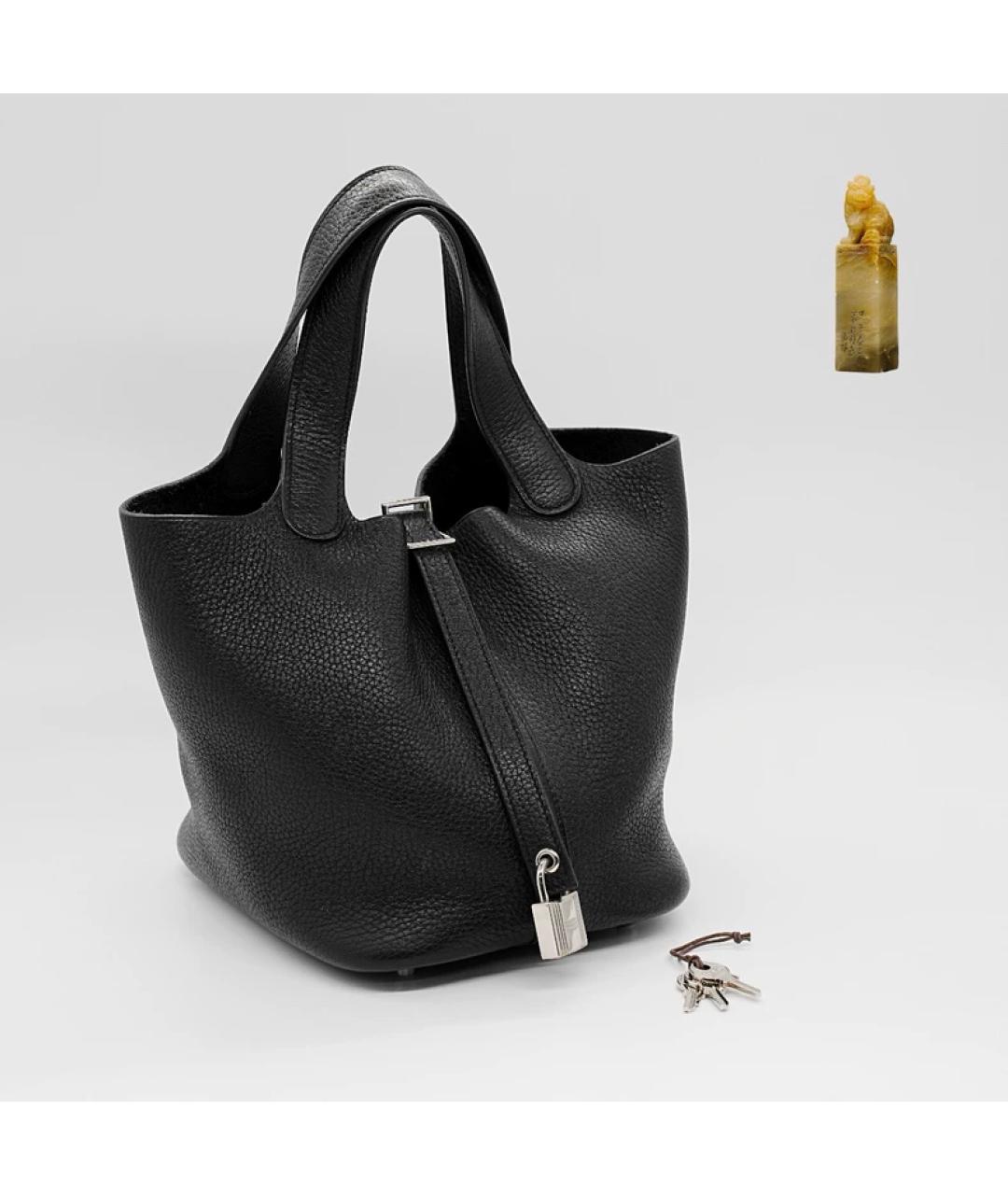 HERMES Черная кожаная сумка с короткими ручками, фото 9