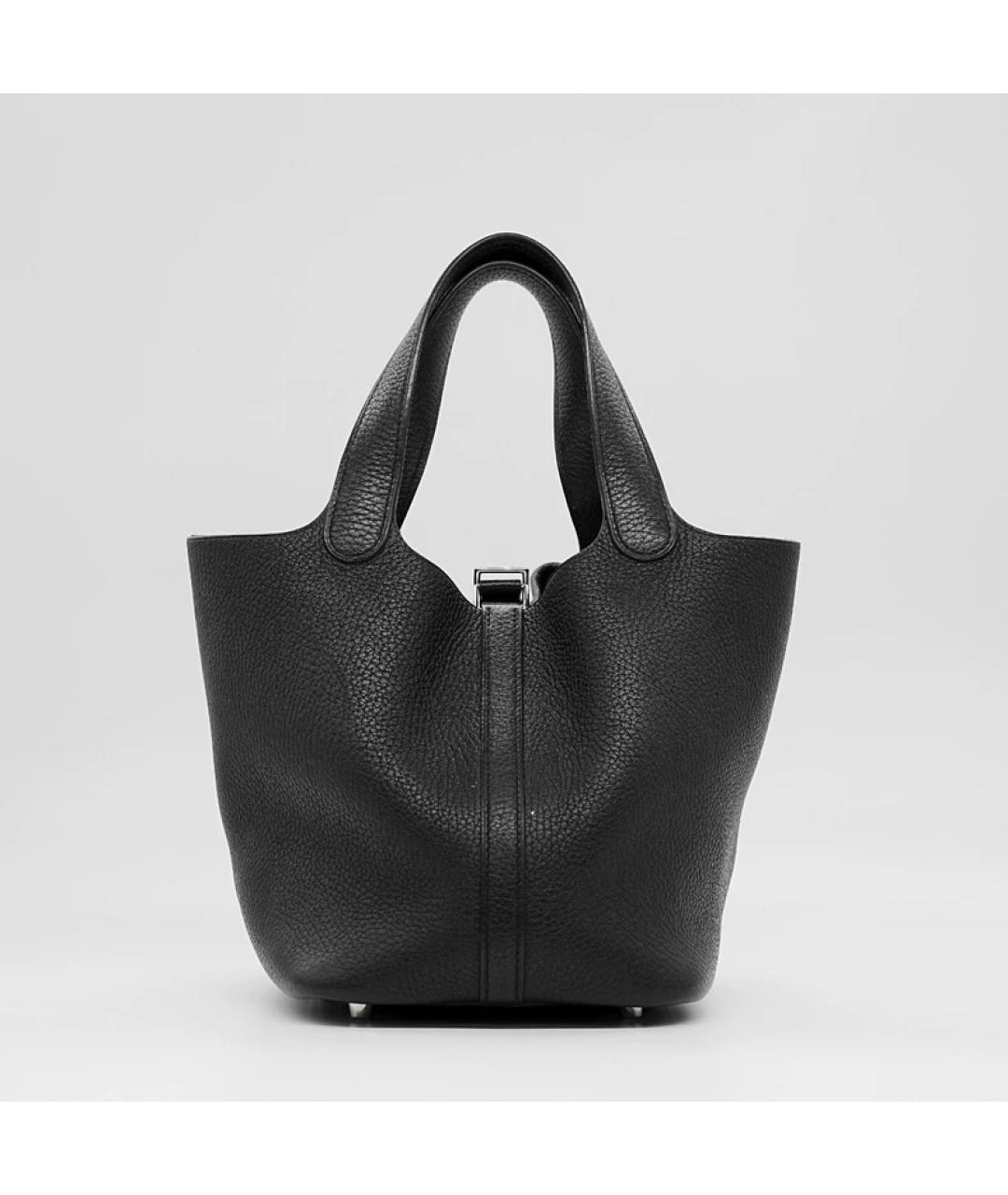 HERMES Черная кожаная сумка с короткими ручками, фото 4