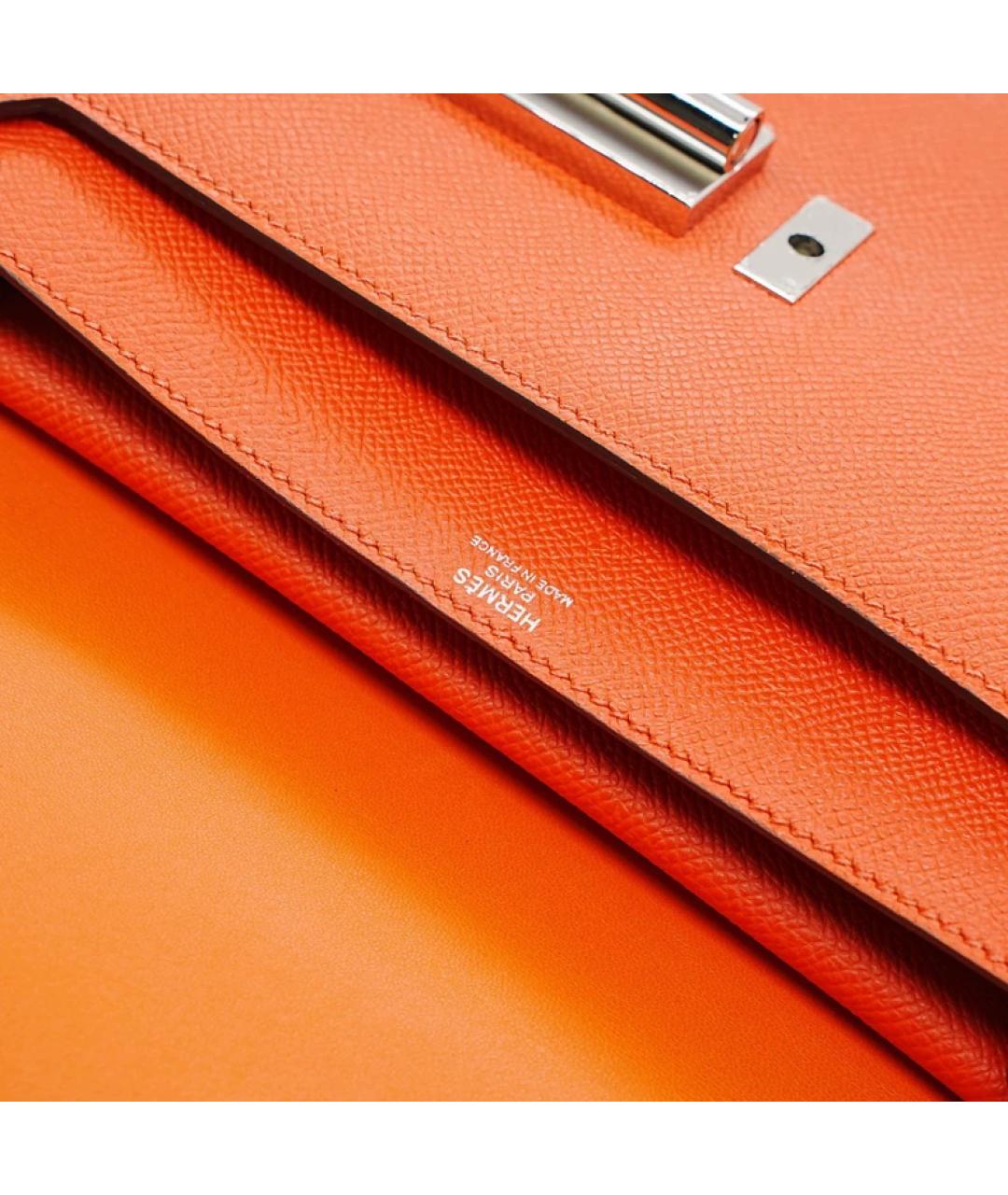 HERMES Оранжевая кожаная сумка с короткими ручками, фото 6