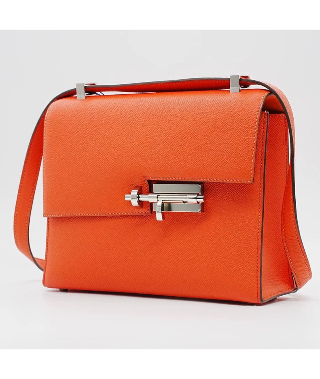 HERMES Оранжевая кожаная сумка с короткими ручками, фото 4