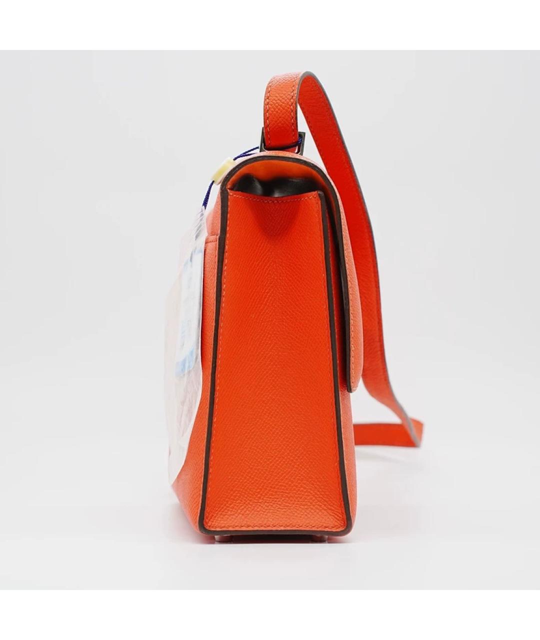 HERMES Оранжевая кожаная сумка с короткими ручками, фото 5