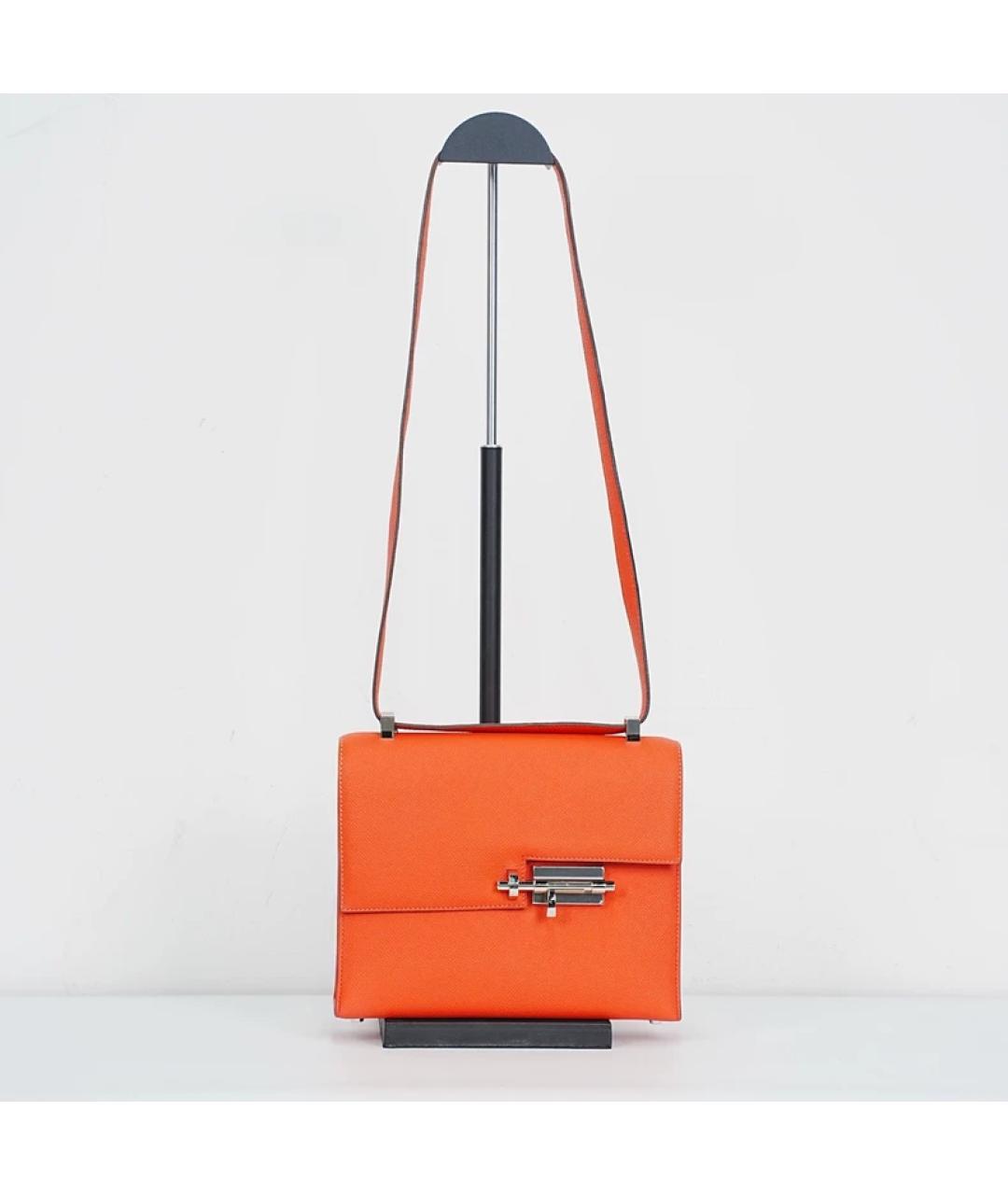 HERMES Оранжевая кожаная сумка с короткими ручками, фото 3