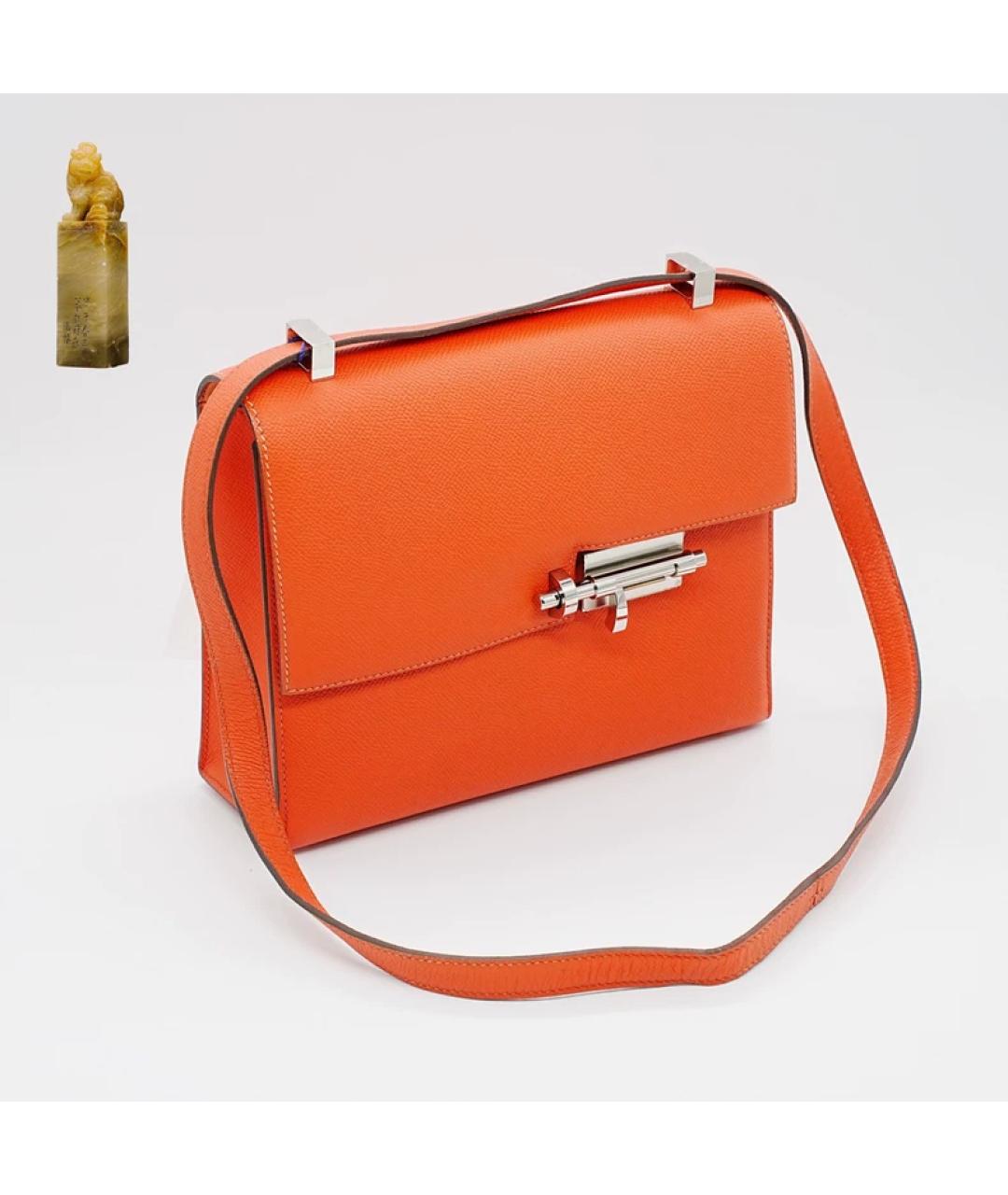 HERMES Оранжевая кожаная сумка с короткими ручками, фото 9