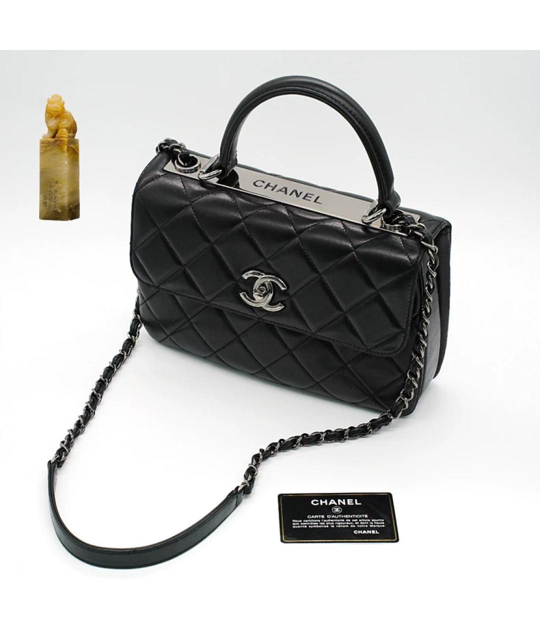 CHANEL Черная кожаная сумка с короткими ручками, фото 9