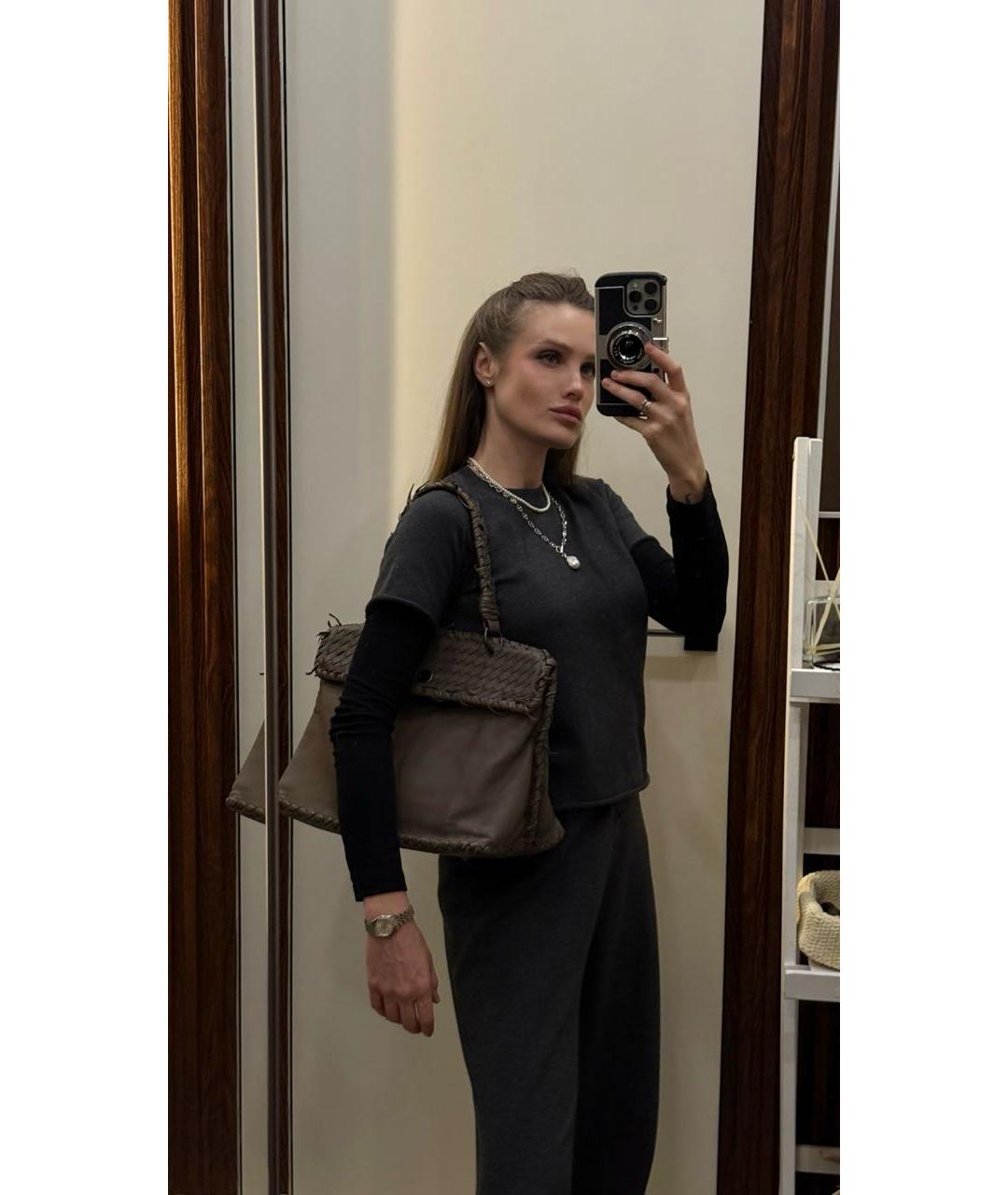 BOTTEGA VENETA Антрацитовая кожаная сумка через плечо, фото 8