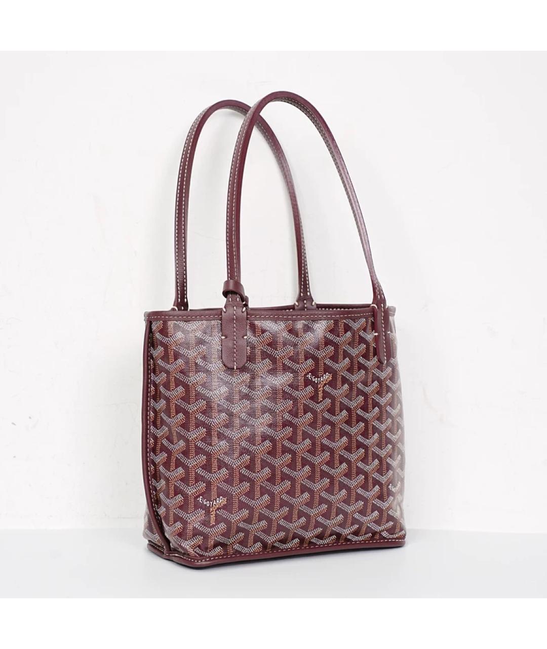 GOYARD Бордовая кожаная сумка с короткими ручками, фото 8