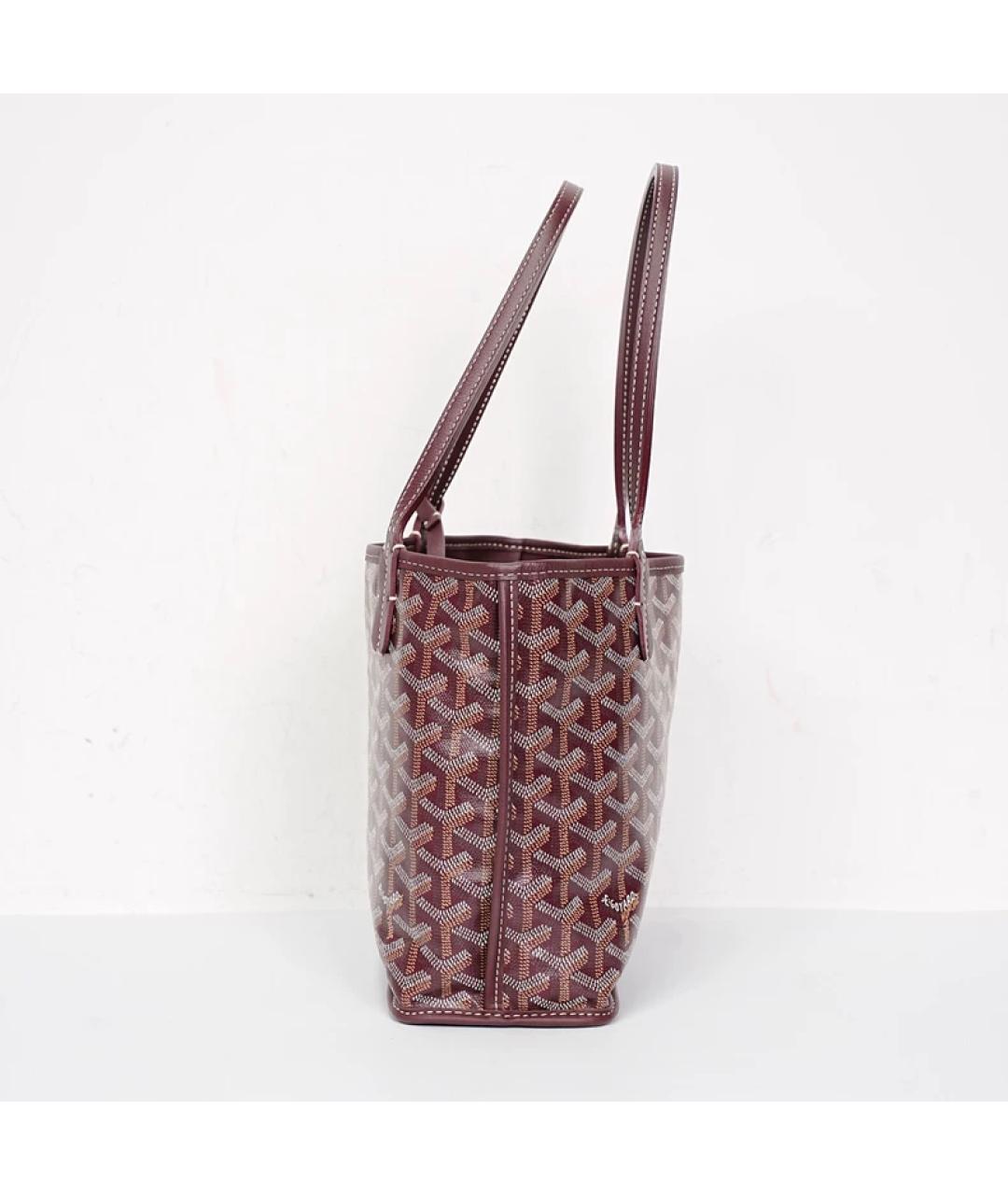 GOYARD Бордовая кожаная сумка с короткими ручками, фото 3