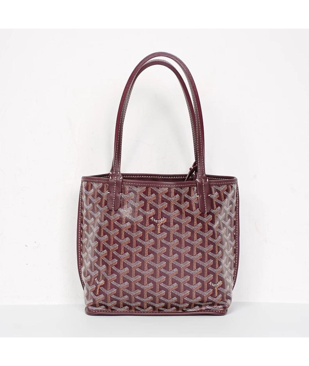 GOYARD Бордовая кожаная сумка с короткими ручками, фото 4