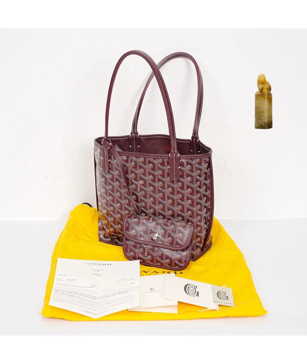 GOYARD Бордовая кожаная сумка с короткими ручками, фото 9