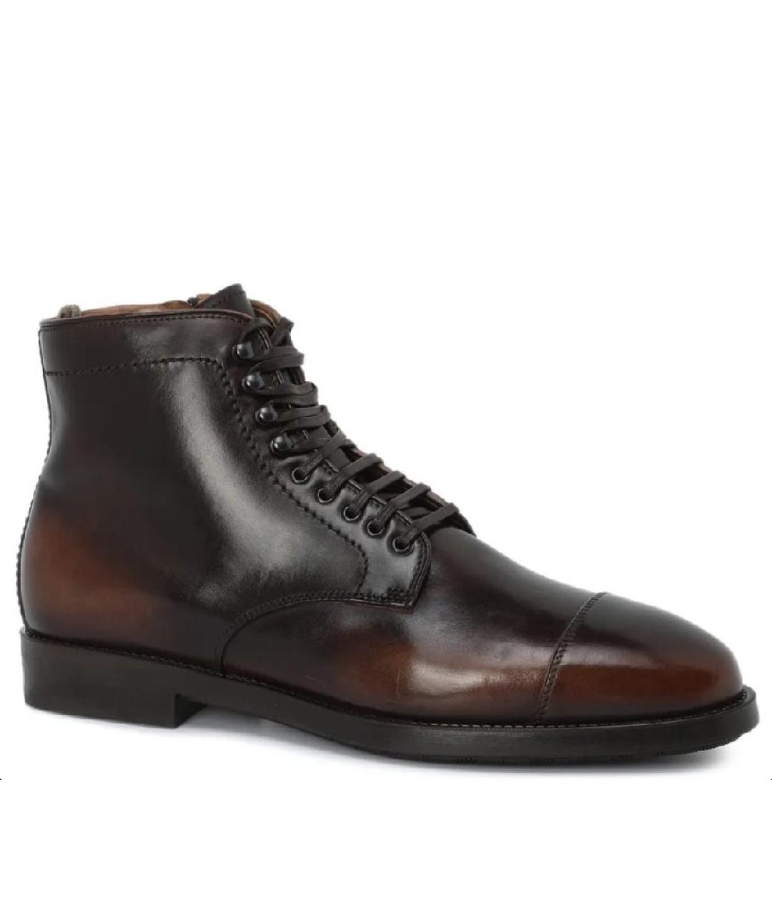 OFFICINE CREATIVE Коричневые кожаные высокие ботинки, фото 1