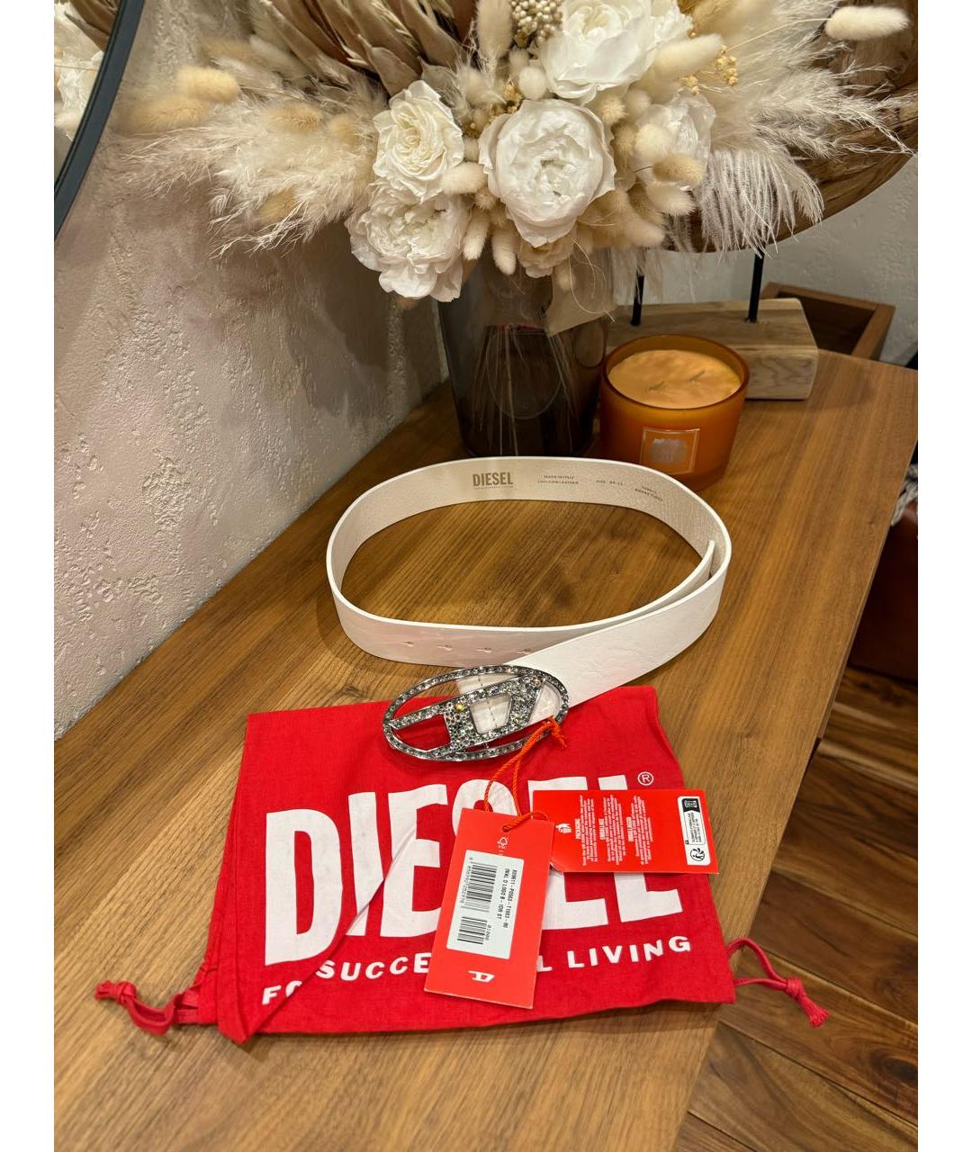 DIESEL Белый кожаный ремень, фото 5