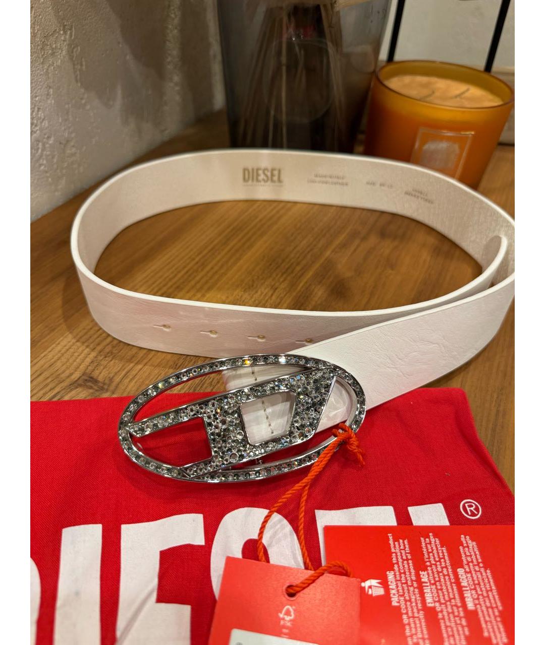 DIESEL Белый кожаный ремень, фото 6