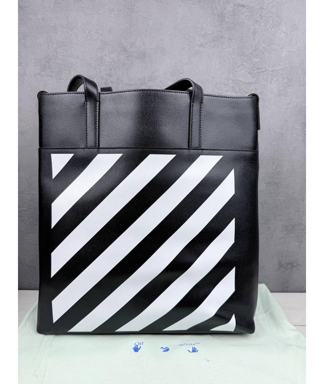 OFF-WHITE Черная кожаная сумка тоут, фото 8